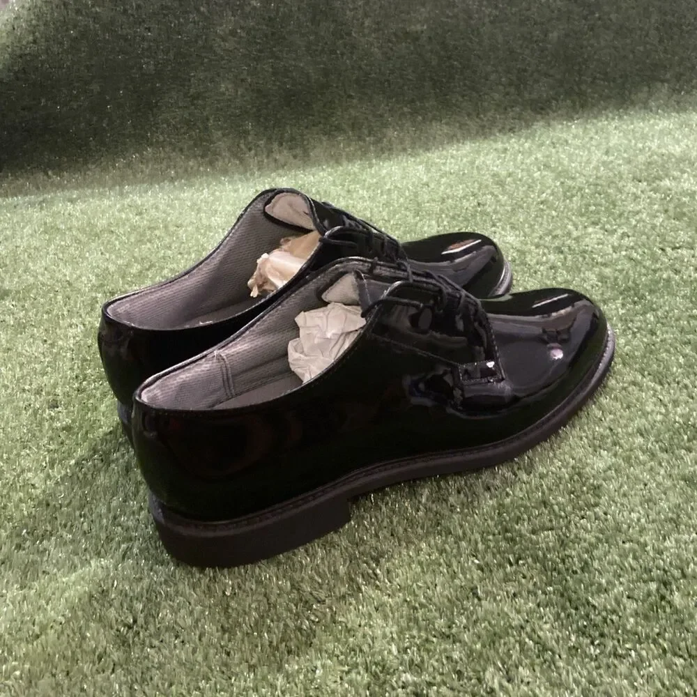 Bates Mens 12 High Gloss Oxford Dress Shoes Black Patent Leather Military